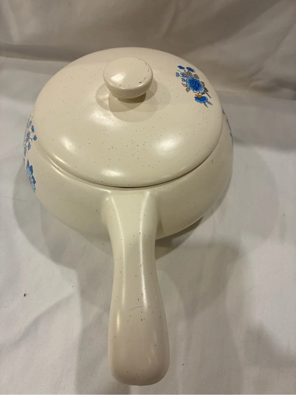 Romco USA French Onion Soup Crock Bowl W/Lid & Handle Blue Orange Flowers Cream
